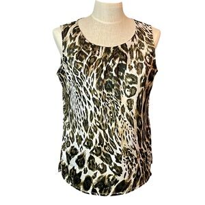 Chico’s Animal Print Sleeveless Medium Satin Scoop Neck Tank Top Sz1 Med US Sz8